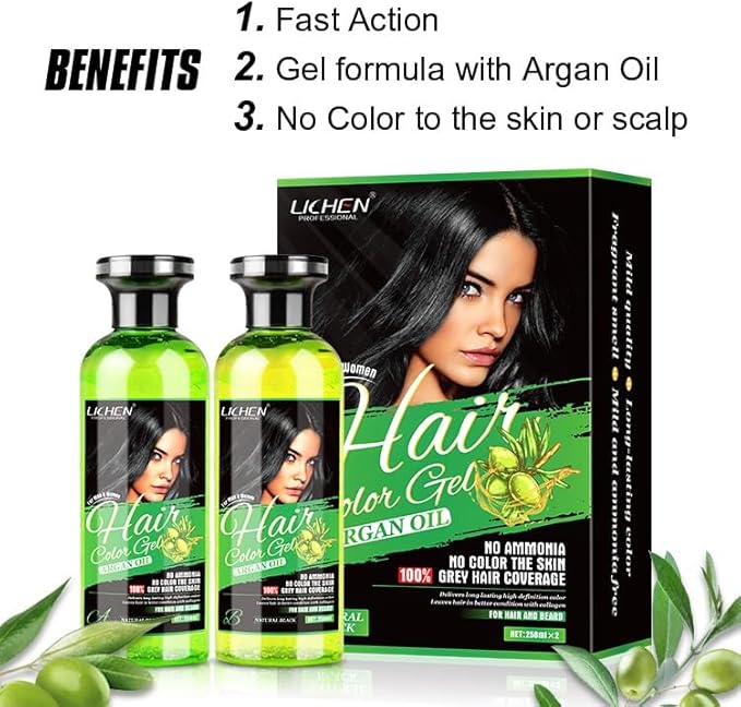 Lichen Professional Hair Color Gel Natural Black (Argan Oil)