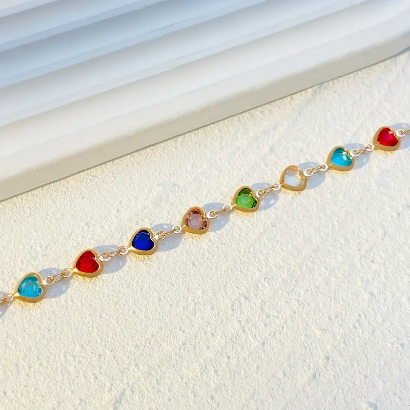 A Stylish Colorful Sparkling Zirconia Heart Bracelet Exquisitely Handmade Beaded Bracelet For Ladies And Girls, Suitable For Daily Parties