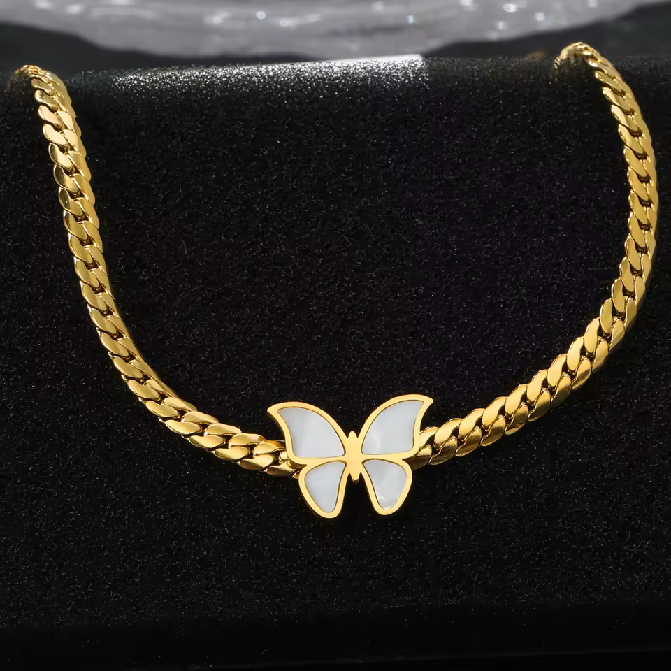 Stainless Steel New Fashion Upscale Jewelry Seashells Butterfly Charms Chain Choker Necklaces
