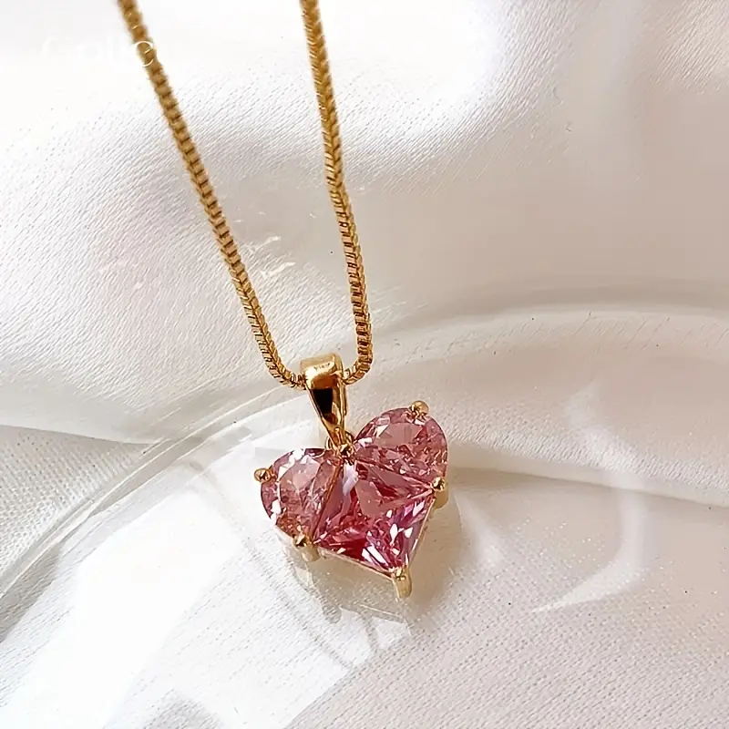 Elegant 3pcs Jewelry Set with Sparkling Purple Heart Zirconia - Includes Necklace & Earrings, Stainless Steel Posts